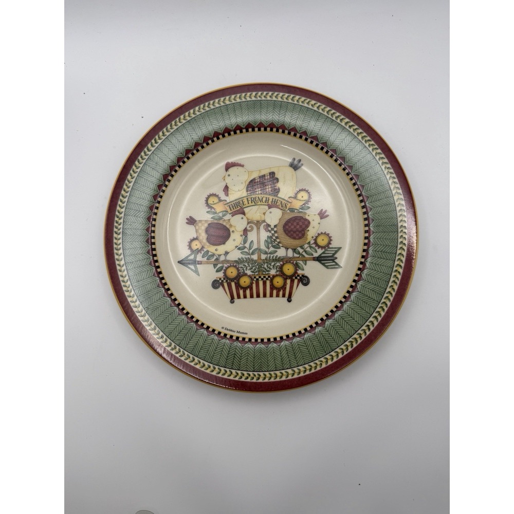 Debbie Mumm Sakura 12 Days of Christmas Three French Hens Plate 8" Stoneware